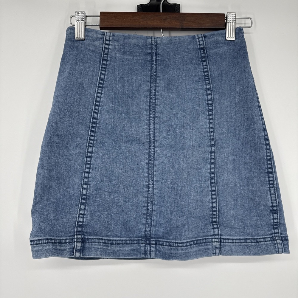 Free People FP Blue Denim A-Line Mini Skirt Zipper Women's 4 Boho Bratz Chic